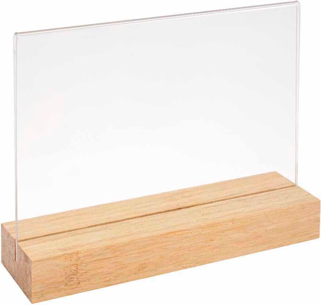 Doppelseitiger Tischkartenhalter DIN A5 Quer mit Fuß aus hellem Bambus / Werbeaufsteller / Menükartenhalter / Bildhalter / Tischaufsteller / Holz...