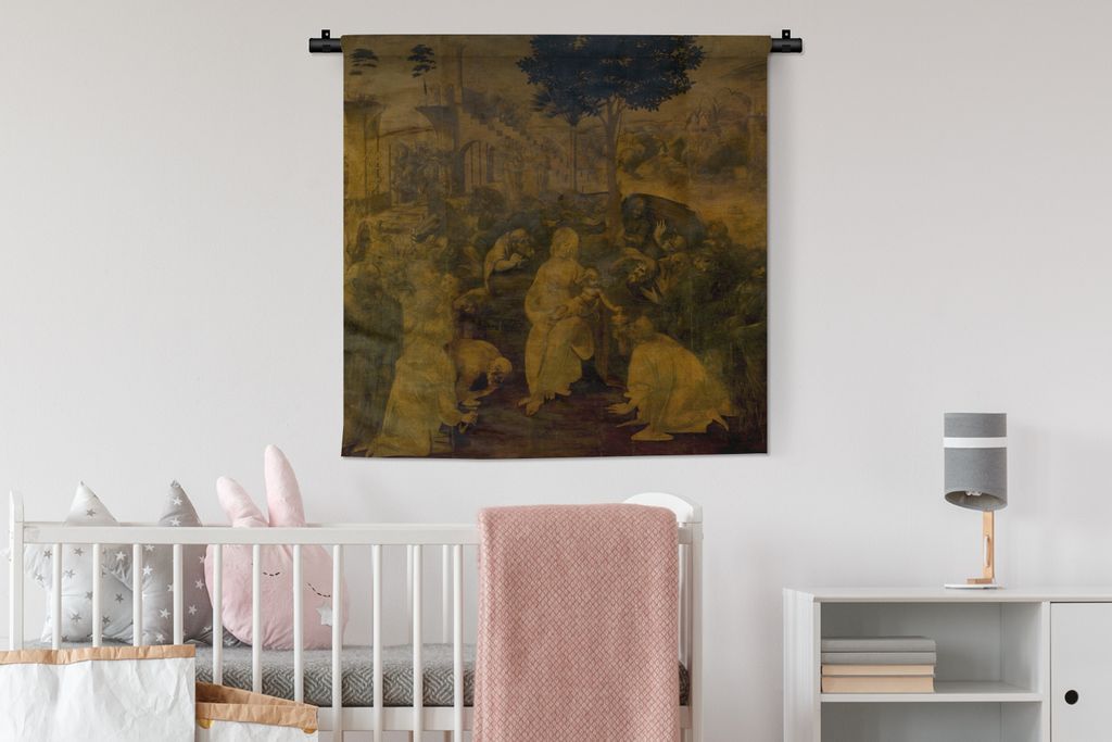 MuchoWow Wandteppich Wandbehang Anbetung der Könige - Leonardo da Vinci 90x90 cm Tapisserie Dekoration Wandtuch - Wandaufhänger