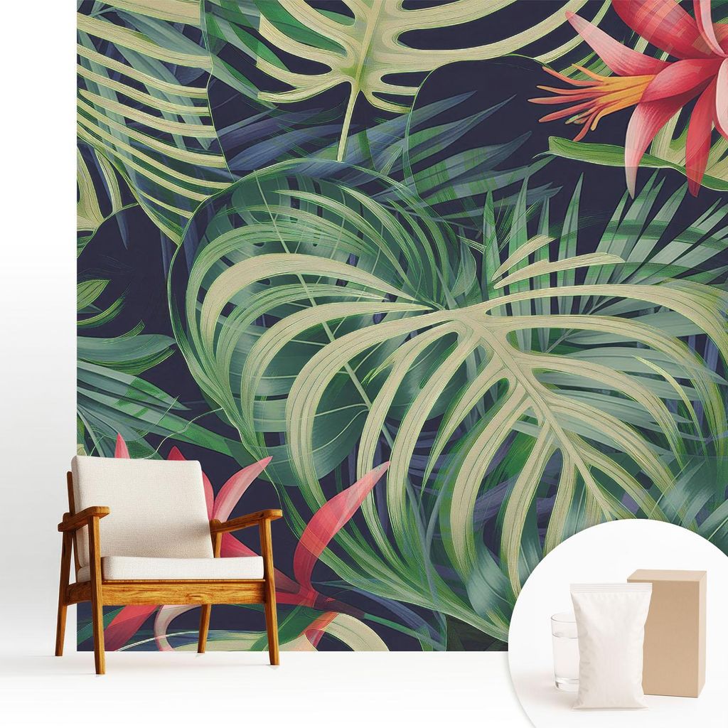 Fototapete - 250x250 cm - Tapete - Wandtapete - Wandbilder - Dekofolie - Tapete Folie - Wand - Dekoration - Wohnzimmer - Exotische Pflanzen