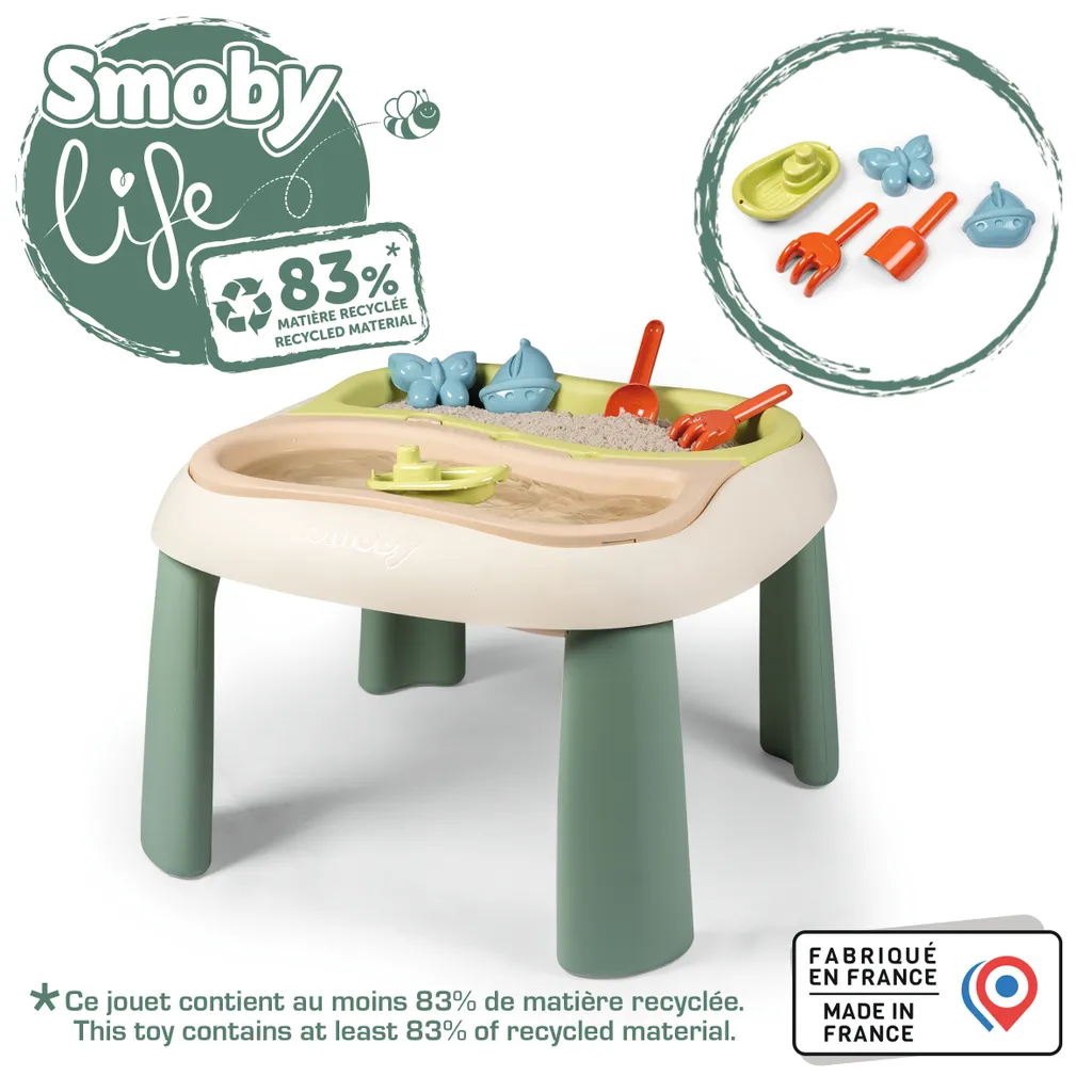 Table Sable et Eau Smoby Life avec couvercle et bacs amovibles