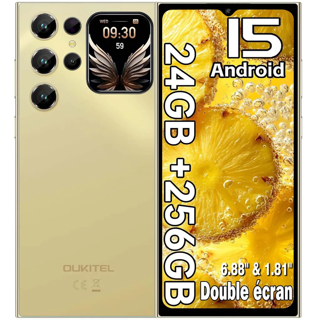 Smartphone Android 15 OUKITEL C62 Pro pour Travail et Jeux, 24Go et 256Go