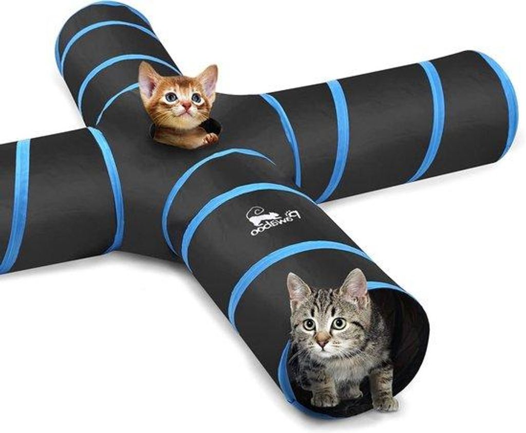 Katzenröhre-Tunnel Premium 4-Wege Tunnel ausgesteckbar kollabiell Spielhaus mit Kugeln und Glocken für Katze Welpen Kätzchen Kaninchen schwarz &...