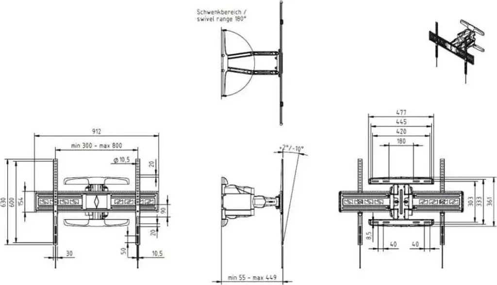 Support mural orientable 90 pouces max 75Kg VESA 800x600 2B