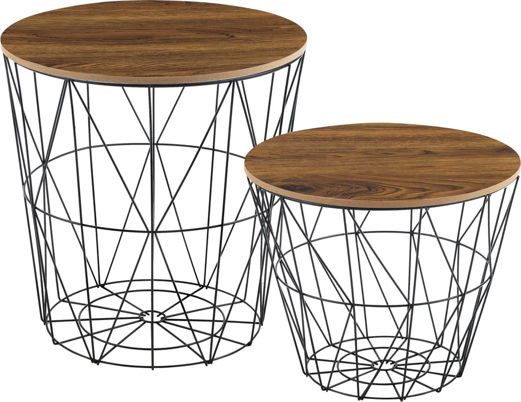 Set de 2 tables de salon décoratives avec paniers de rangement noir