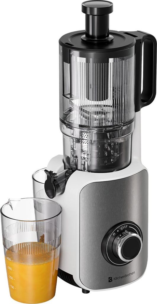 KitchenBrothers Slow Juicer - Vertikal - Entsafter - Obst- und Gemüsepresse - 126mm - 750ml - Perlweiß/Weiß