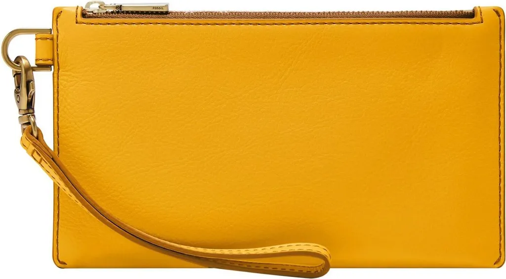 Sac à Poignet Golden Yellow en Cuir Souple avec Fermeture Éclair Dorée