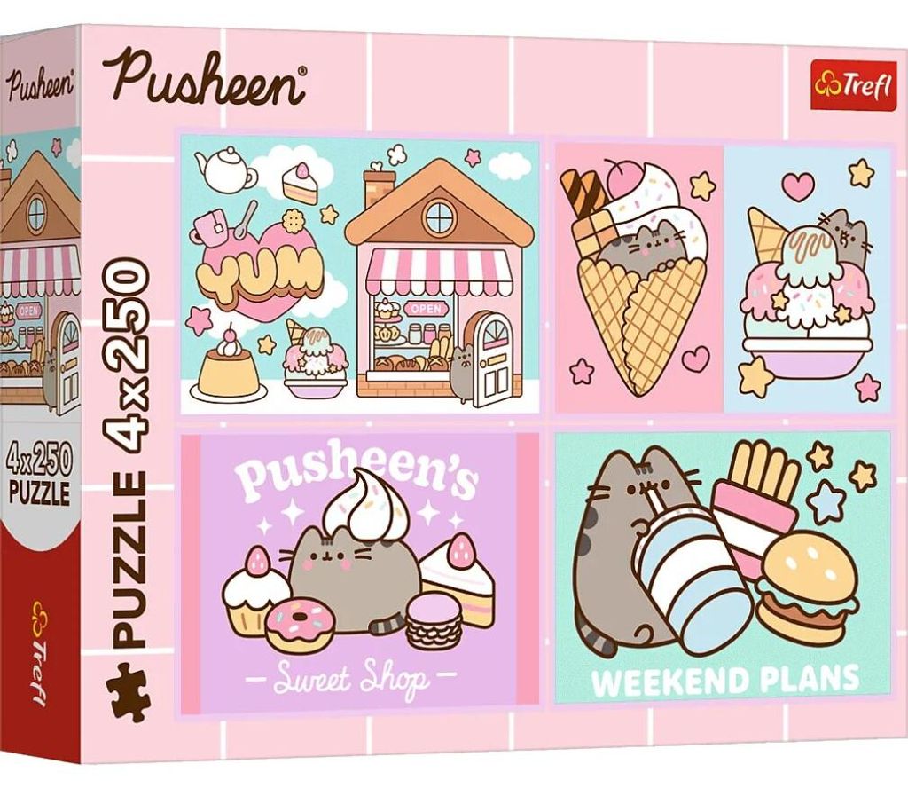 TREFL Puzzle Pusheen: Lernen Sie Pusheen 4x250 dlks kennen