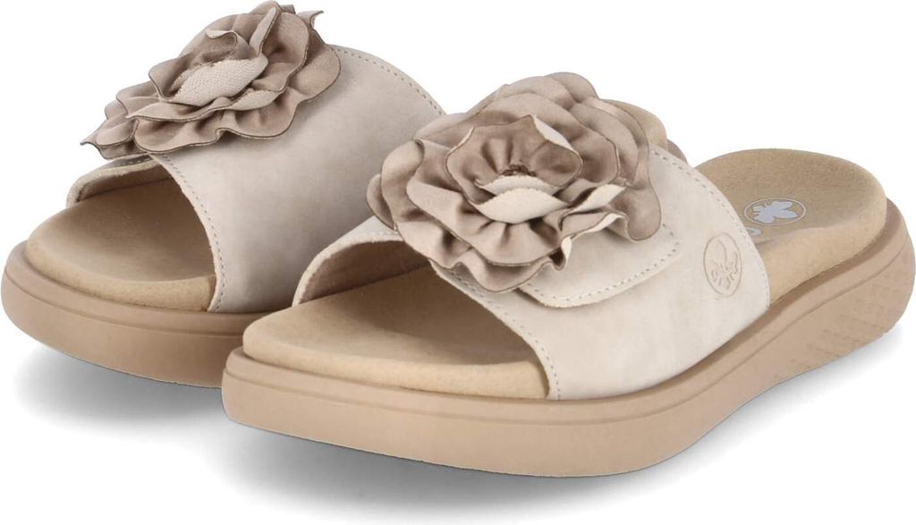 Rieker Damen Pantoletten Taupe Synthetik Blume Größe: 37 Produktbild 