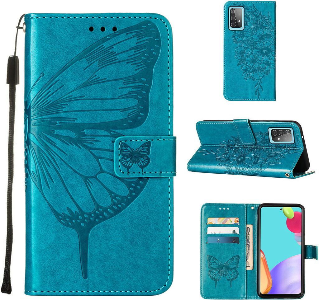 Galaxy A52 4G Hülle, Schmetterling Prägung Flip Leder Kartenfächer Schutzhülle Ledertasche mit Ständer für Samsung Galaxy A52 4G / 5G / A52S ...