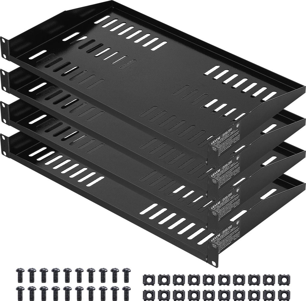 VEVOR 1U Server-Rack-Regal, 4 Stk., 22,68 kg, belüfteter Ausleger, Wandmontage oder Rack-Montage-Regal mit Ablage, 254 mm Tiefe, gute Luftzirkulat...