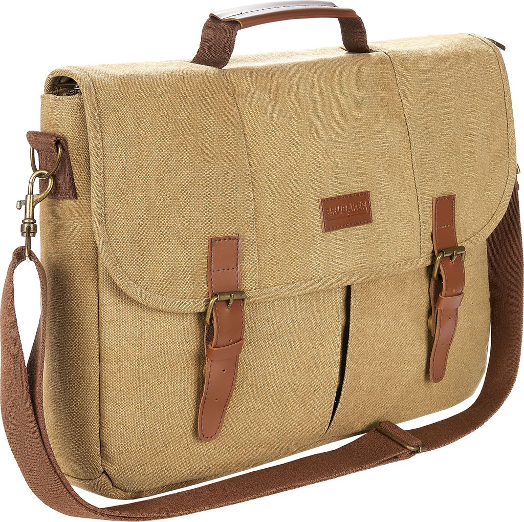 BRUBAKER Umhängetasche 'Safari' - Vintage Laptoptasche aus Poly Canvas - Aktentasche - Retro Arbeitstasche für Laptop - Messenger Bag - Braun