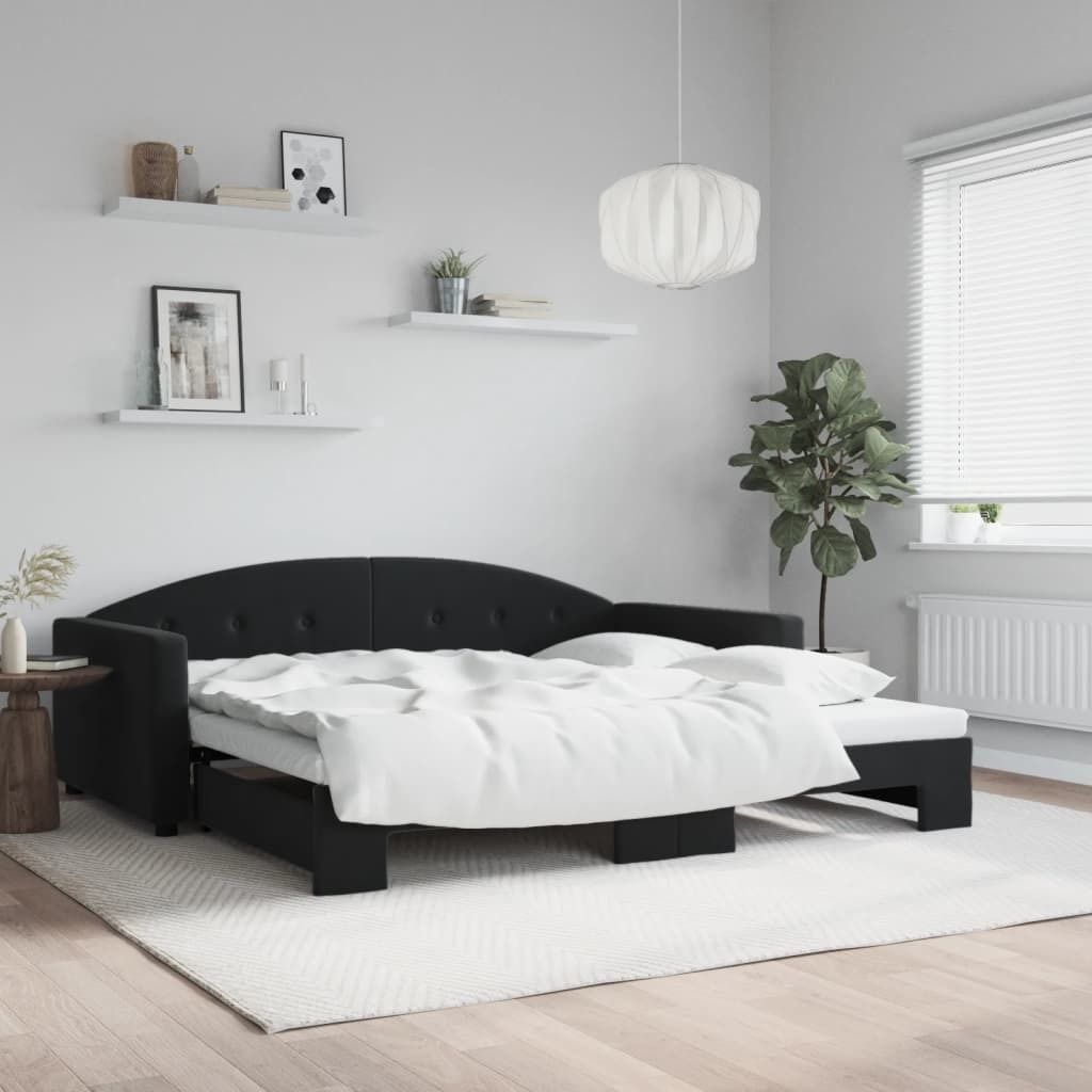 Möbel Tagesbett Ausziehbar Schwarz 100x200 cm Samt - Klassische Betten 3197312