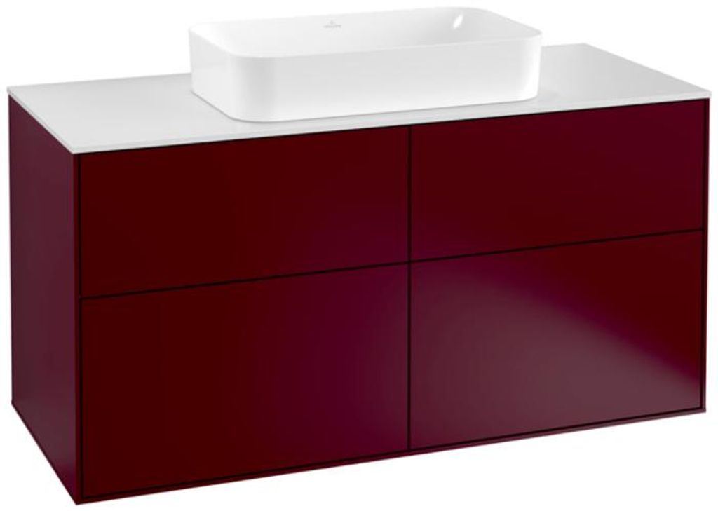 Villeroy & Boch Finion Waschtischunterschrank, 4 Auszüge, mit integrierter Beleuchtung, Waschbecken mittig, mit Hahnloch, 1200x603x501mm, Glass Wh...