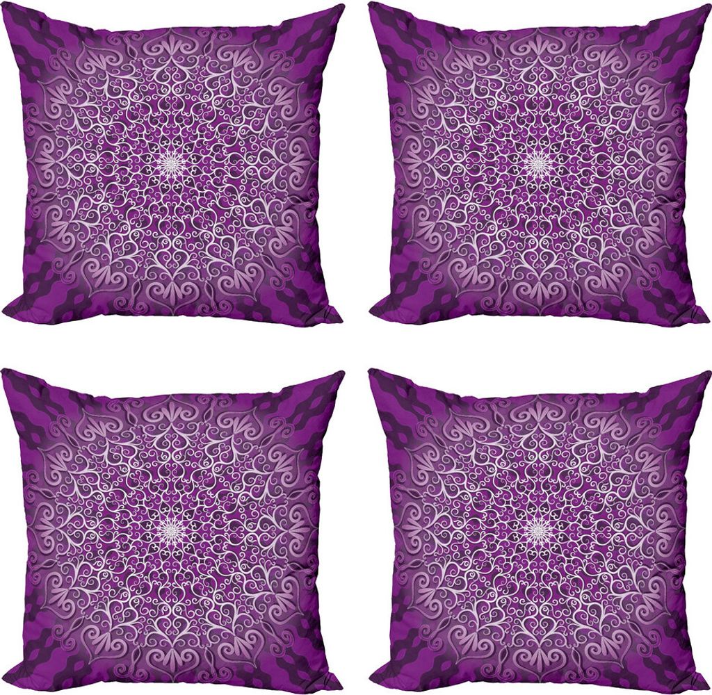 ABAKUHAUS lila Mandala Kissenbezug Set (4 Stück), Tibetian Cosmos, Moderner Doppelseitiger Digitaldruck, 40 cm x 40 cm, weiß Lila