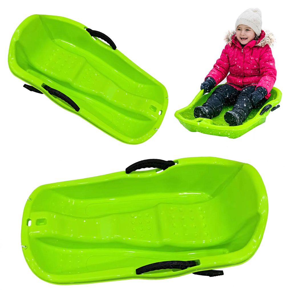 Kinderschlitten mit Bremsen & Zugseil – robuster Kunststoff, rutschfester Sitz, leicht & frostsicher – 84×39×25 cm, Grün