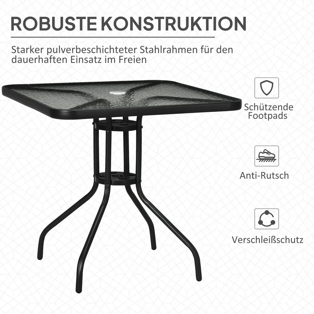 Table d'extérieur robuste avec trou parasol et pieds antidérapants - 6