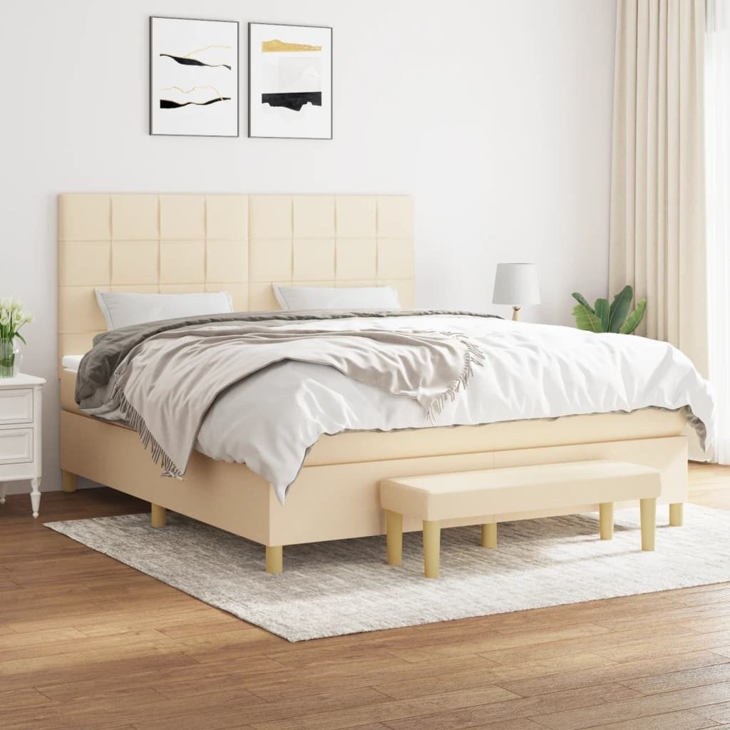 "2026 Promotion" Boxspringbett mit Matratze - Creme 160x200 cm - Stoff - Polsterbett CC7858