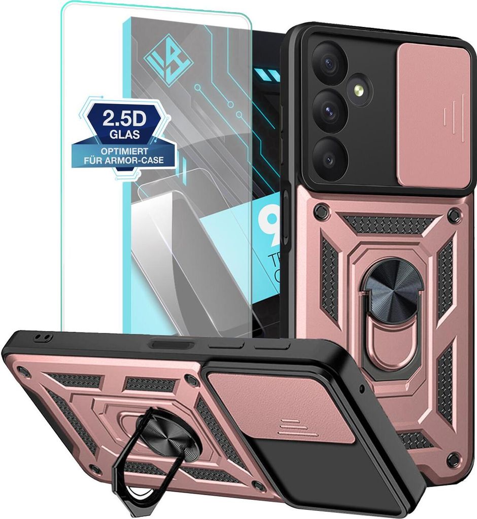 Armor Handyhülle für Samsung Galaxy A35 5G mit 9H Displayglas Displayschutz Kameraschutz Handy Panzer Case Cover Schutzhülle Outdoor Farbe: Rose...