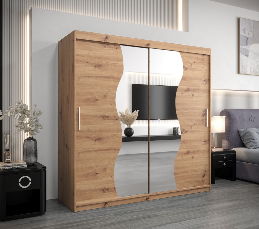 Kleiderschrank ROZALIE – Breite 200 cm, Eiche artisan