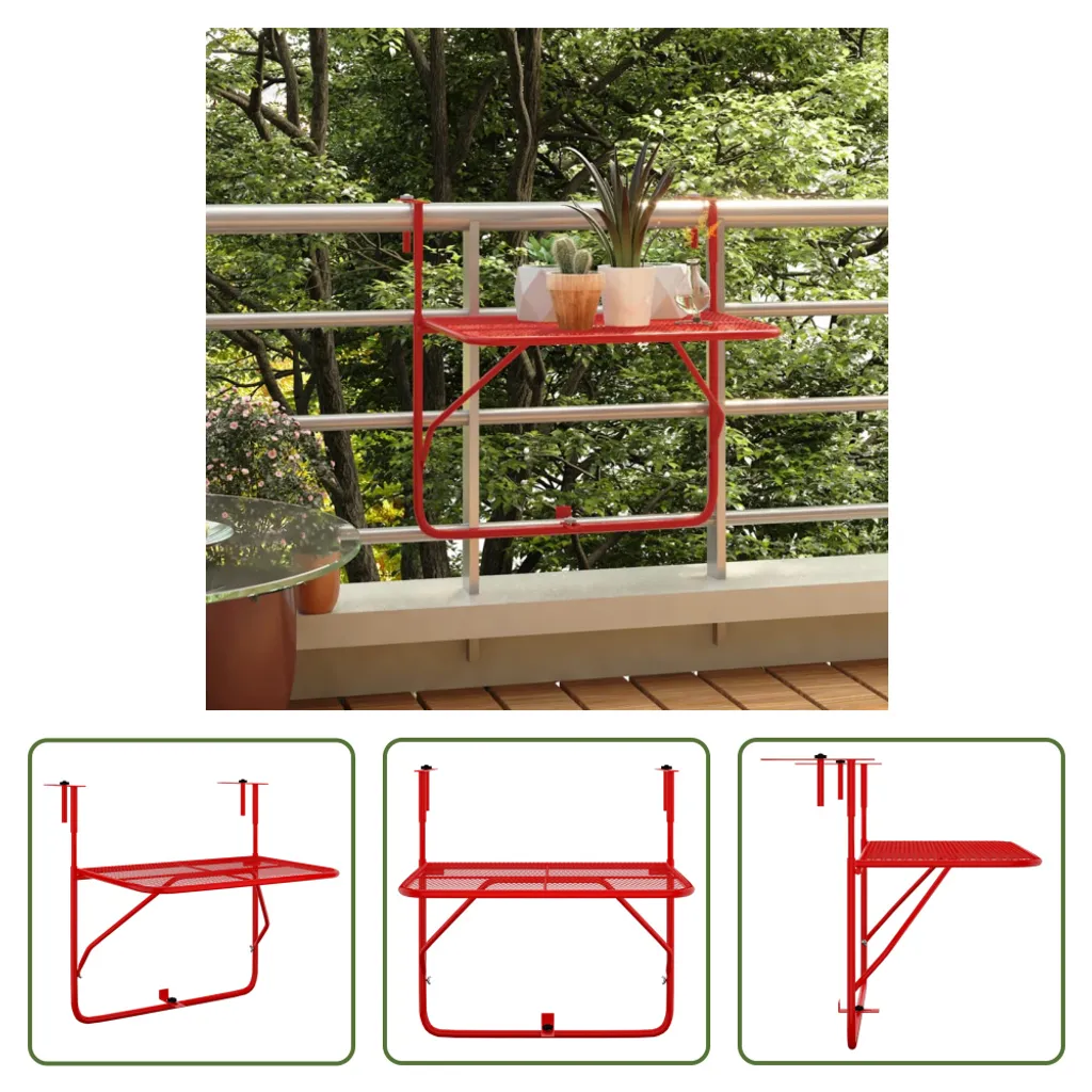 Table d'appoint acier rouge 60x40cm, robuste, idéale petits balcons