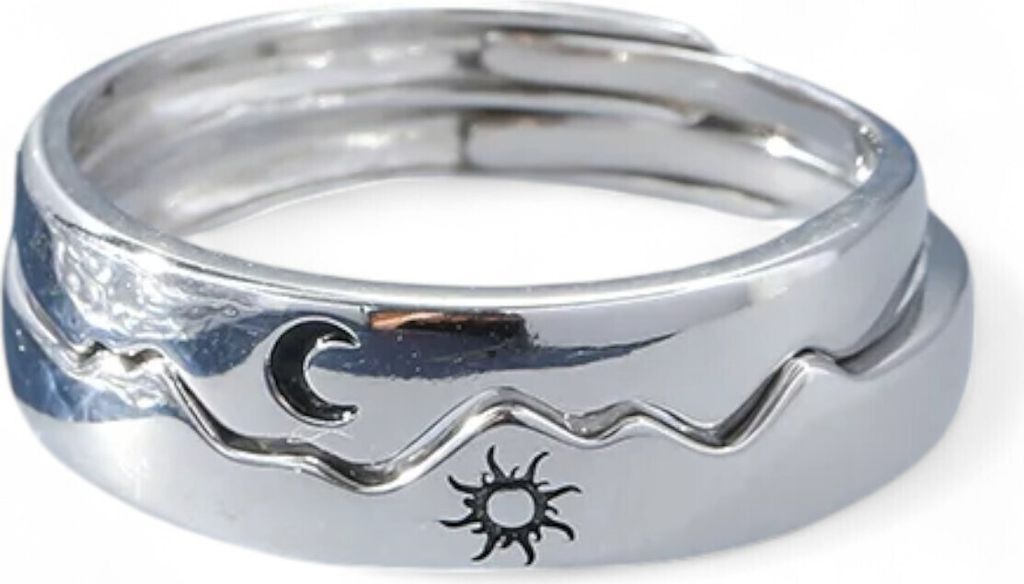 Sterling Silber 925 Ring Set Mond Sonne Stapelringe