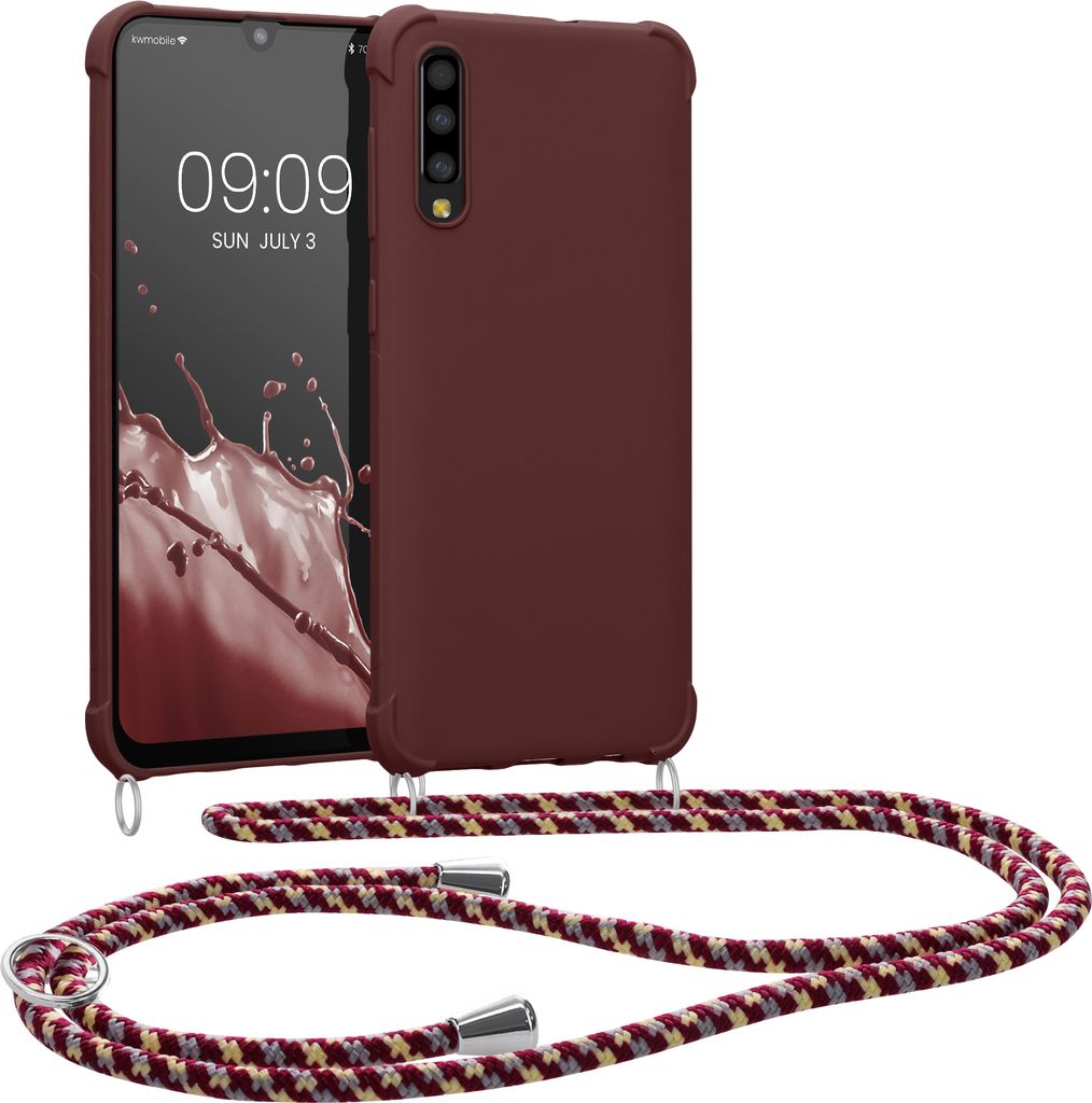 kwmobile Necklace Case kompatibel mit Samsung Galaxy A50 Hülle - Cover mit Kordel zum Umhängen - Silikon Schutzhülle Bordeaux Violett