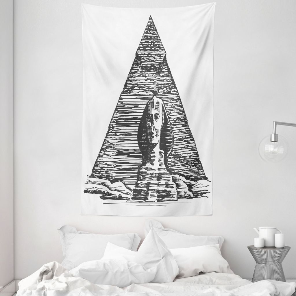 ABAKUHAUS ägyptisch Wandteppich und Tagesdecke, Sphinx Pyramide Sketch aus Weiches Mikrofaser Stoff Waschbar ohne Verblassen Digitaldruck, 140 x 2...