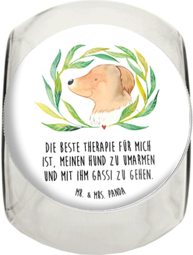 Mr. & Mrs. Panda Kaffeedose Hund Blumen L 870ml - Weiß - Geschenk, Hunde, Teedose, Umarmen, Lebensmittelbehälter, Hundetherapie, Bonboniere, Bonb...