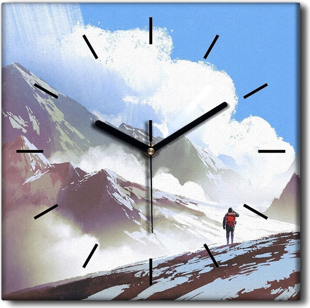 Coloray Uhr auf Leinwand 30x30 cm Wand Uhr Dekoration Wohnzimmer Segeltuch schwarze Hände -Den Rucksack des Berges klettern