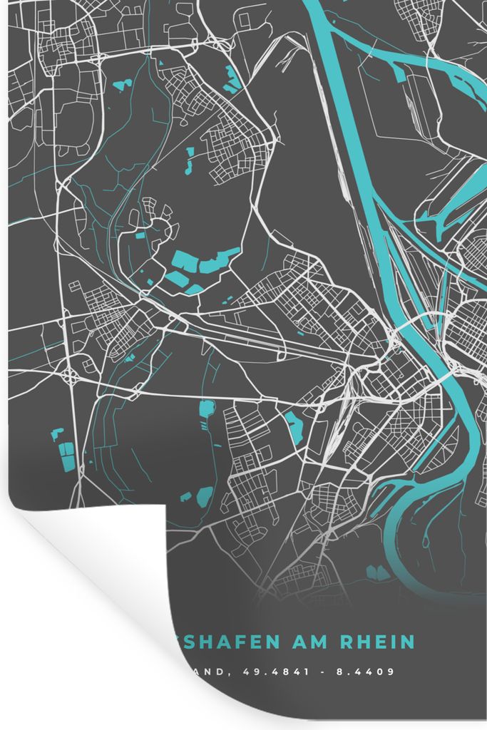 MuchoWow Wandtattoo Wandsticker Wandaufkleber Deutschland - Blau - Ludwigshafen am Rhein - Stadtplan - Karte 40x60 cm Selbstklebend und Repositio...