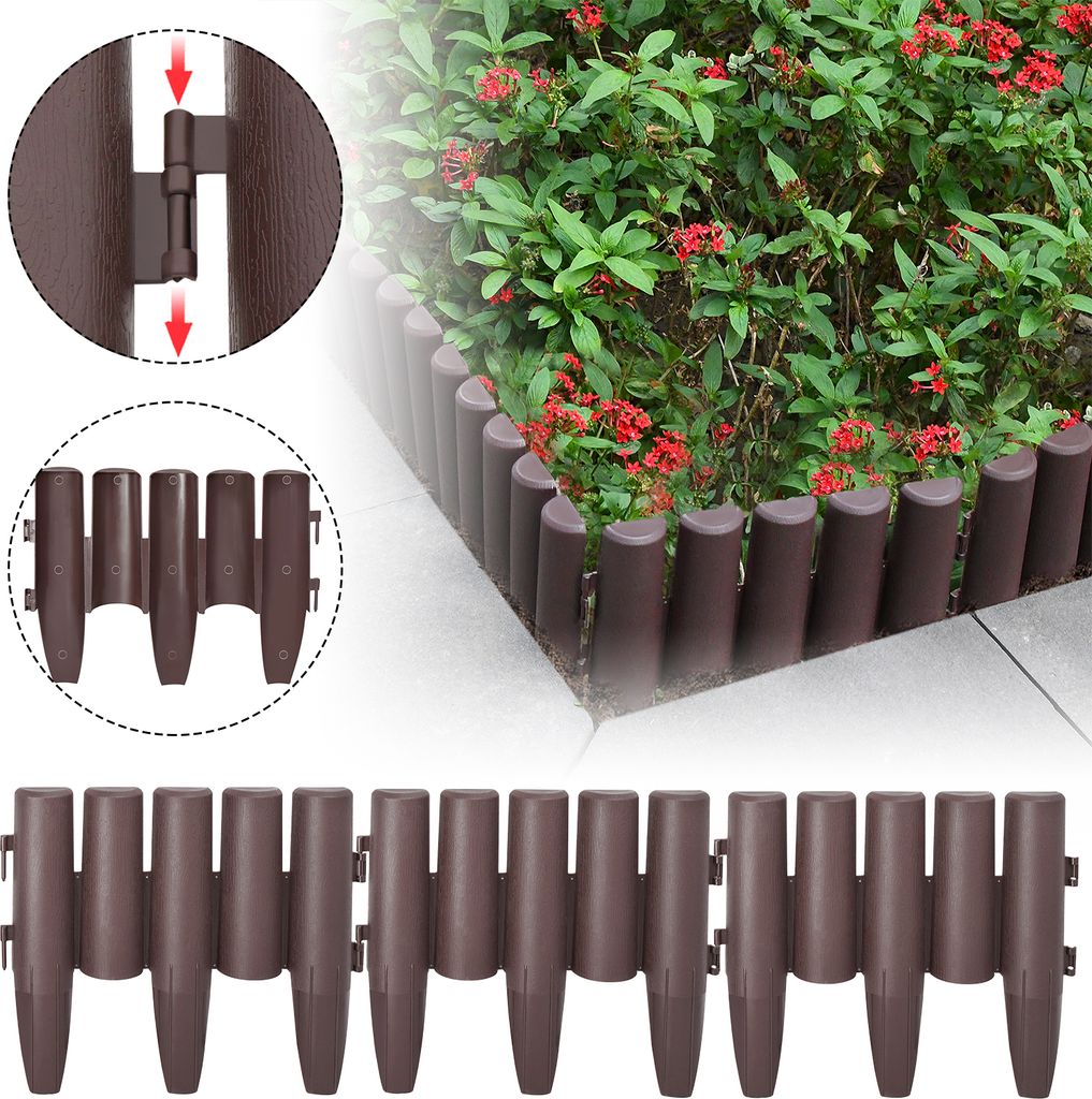 NAIZY Rasenkante 16,8m Holz Optik Garden Border aus Polypropylen, Mähkante Beetumrandung Palisade Garten dekorativ, 1 Element BxHxT: 28x24x1cm, 60...