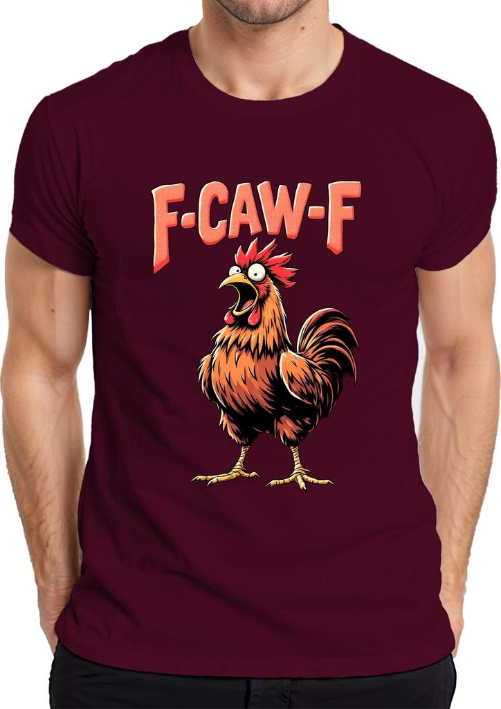 F CAW-F Lustiger Hahn Cartoon Bauernhof Geschenk Vintage Humor Herren T-Shirt, Burgundy, XL