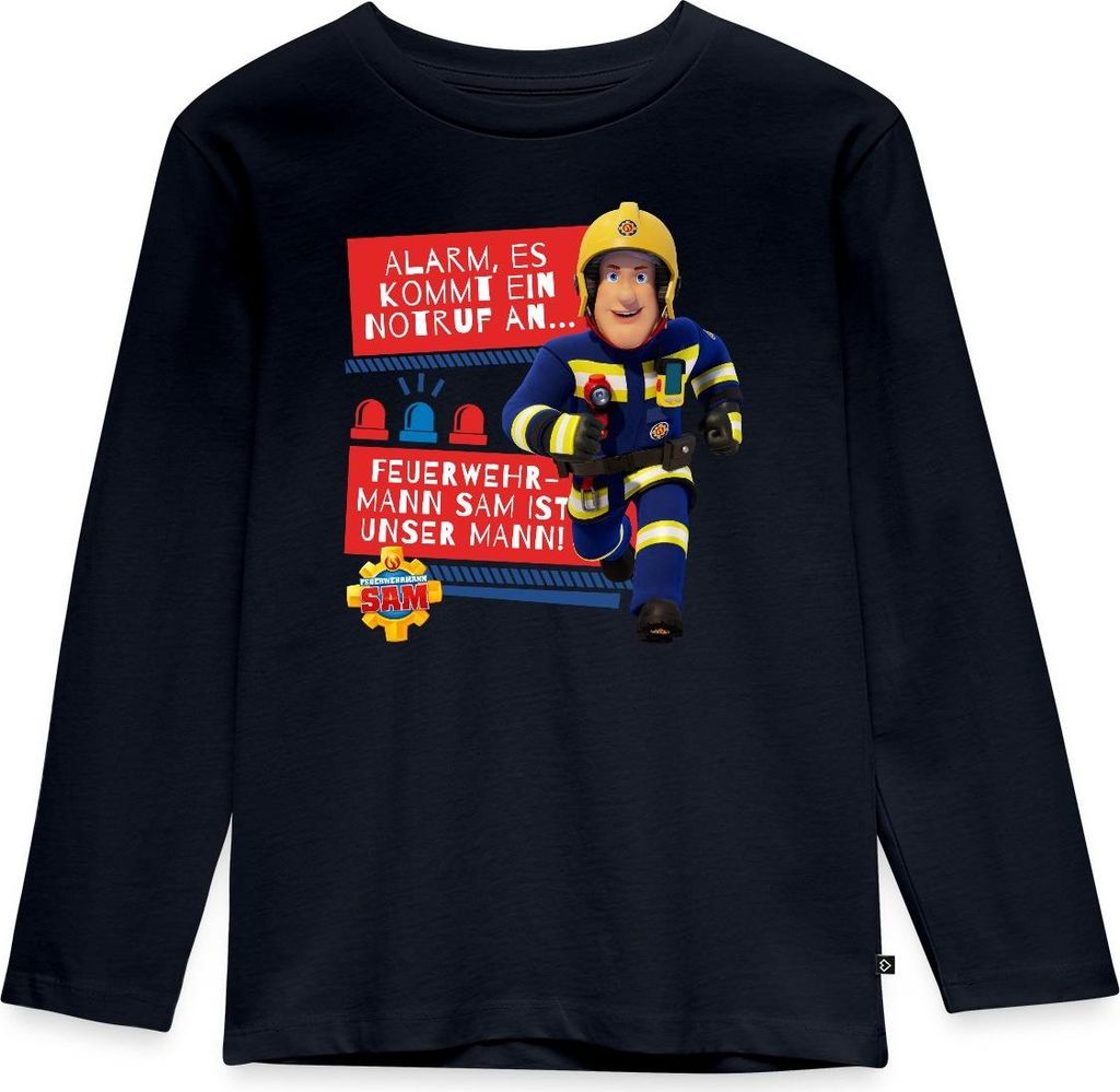 Spreadshirt Feuerwehrmann Sam Mit Text Vom Intro-Song Kinder Premium Langarmshirt, 110/116 (4 Jahre), Navy