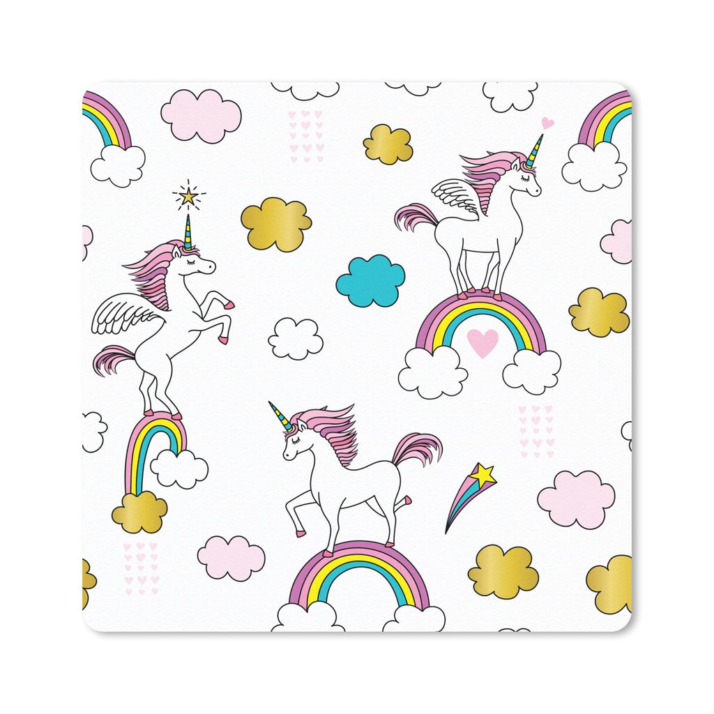 MuchoWow Mauspad Mousepad Eine Illustration von Einhörnern auf Regenbögen - Mädchen - Kinder - Kinder 20x20 cm - Mousepads - Maus Mat - Pad - ...