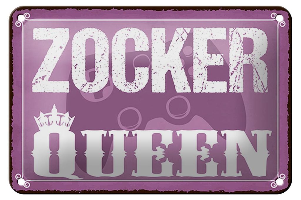 Blechschild Spruch 18x12cm Zocker Queen Gamer Dekoration