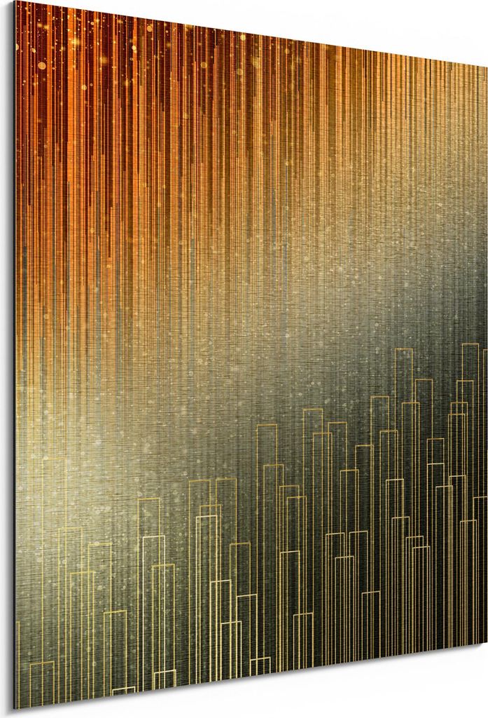 DEQORI Alu-Dibond Bild Gold 30x30 cm 'Funkelnder Lichterregen' Wandbild Metall dünn