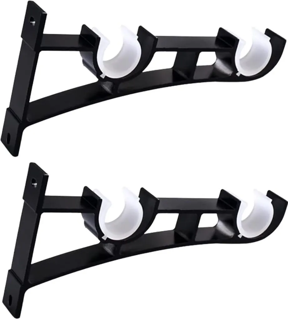 Support de tringle à rideaux double noir mat en métal résistant - Lot de 2