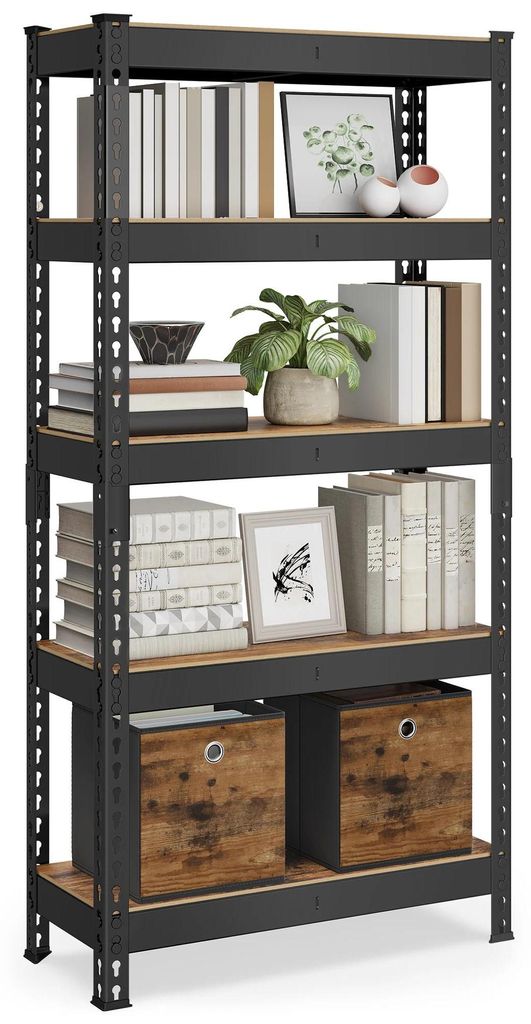 Aktenregal für Büro - Lagerregal / Aufbewahrungsregal - 5 Ebenen - Maße 75x30x150 cm - Tragkraft bis 875 kg - Schnelle Montage - Vintage-Braun