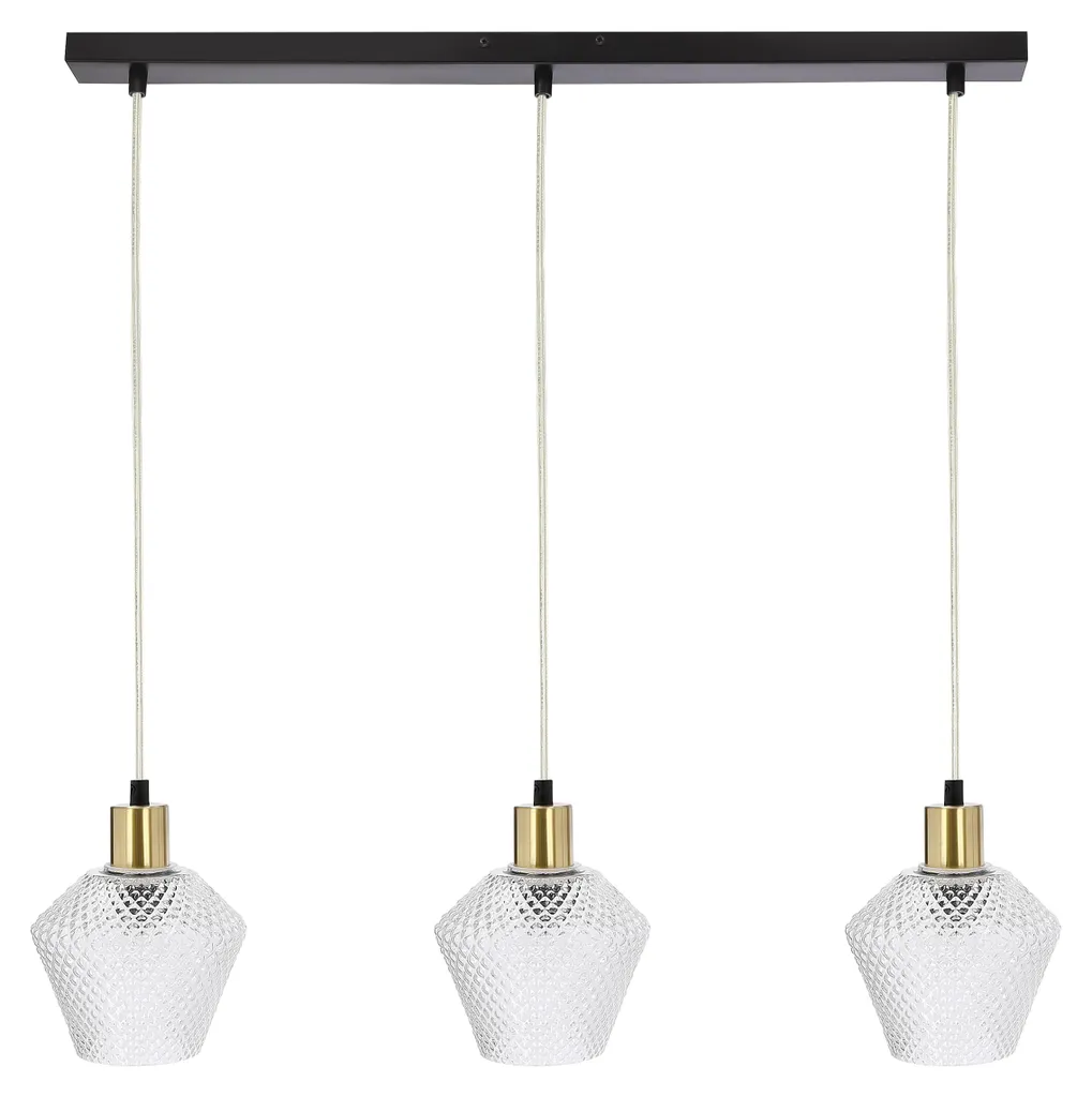 Suspension Design Noir et Or GRENIKO 3xE14 avec Abat-jour Transparent
