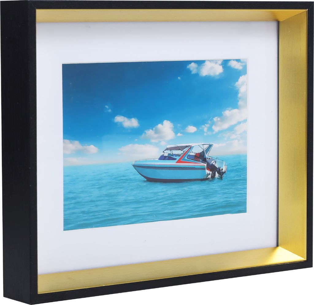 Ecosa Bilderrahmen 20x25 cm Passepartout | Echtglas | MDF | Hoch- & Querformat | Wandhalterung | Schwarz/Gold