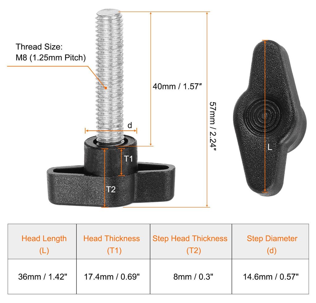 10 Stš¹ck R?ndelschrauben mit T Flš¹gelkn?pfe M8 x 40mm Kunststoff T-Kopf Klemmschraube Flš¹gelschraube Haltegriffe 36mm Klemmknopf Daumensch...