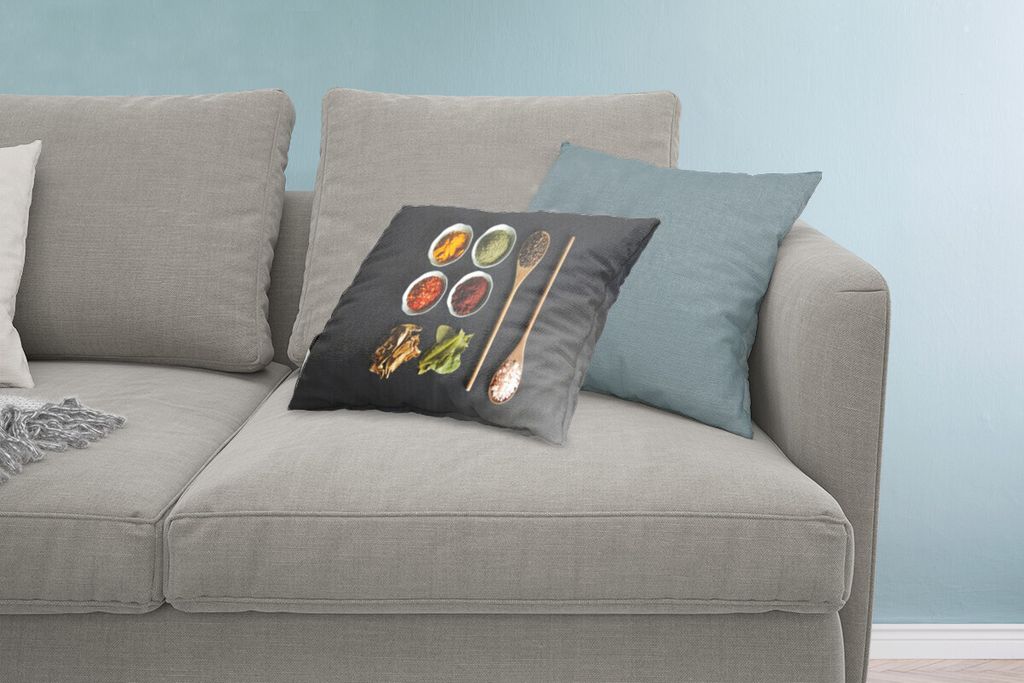 MuchoWow Zierkissen Sofakissen Wohnzimmer Dekokissen 60x40 cm Schöpfkelle - Gewürze - Kräuter - Grün - Braun - Rustikal - Kopfkissen - Polste...