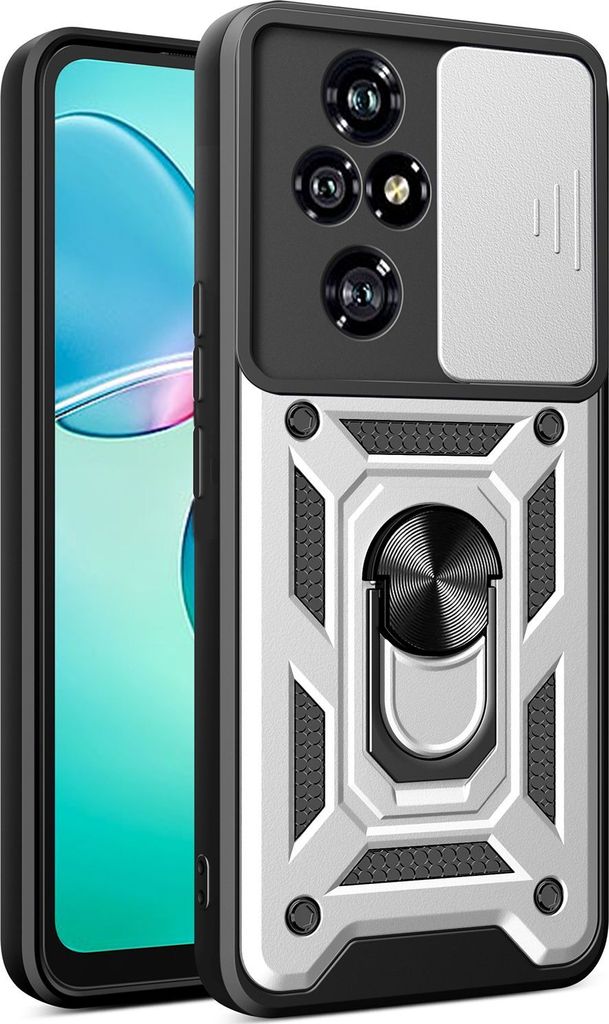Hülle für Honor 200 Pro Magnetische Ring Ständer Halter Dia Kameraschutz TPU Bumper Silikon Schutzhülle Silber