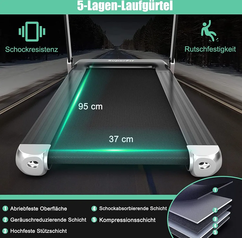 Tapis de course électrique COSTWAY Bluetooth pliable avec 12 programmes - 4