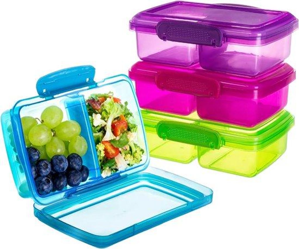 4er-Set Kinder Snackbox mit 2 Fächern - Recycelbare Bento Box, Leicht und Stapelbar - Geschirrspüler- und Kühlschrankgeeignet, 4er-Pack Kinder S...