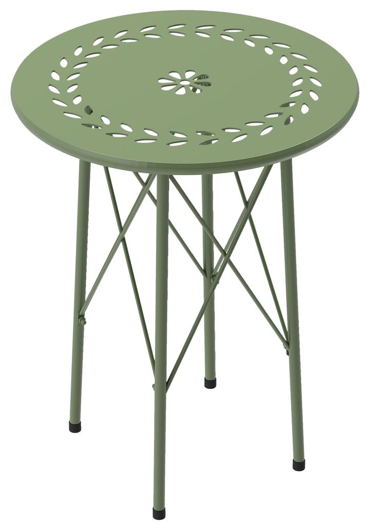 Kleiner runder Beistelltisch, Gartentisch, mit Blumen- und Blattmuster, aus Stahl, Ø 40 x 50 cm, Grün