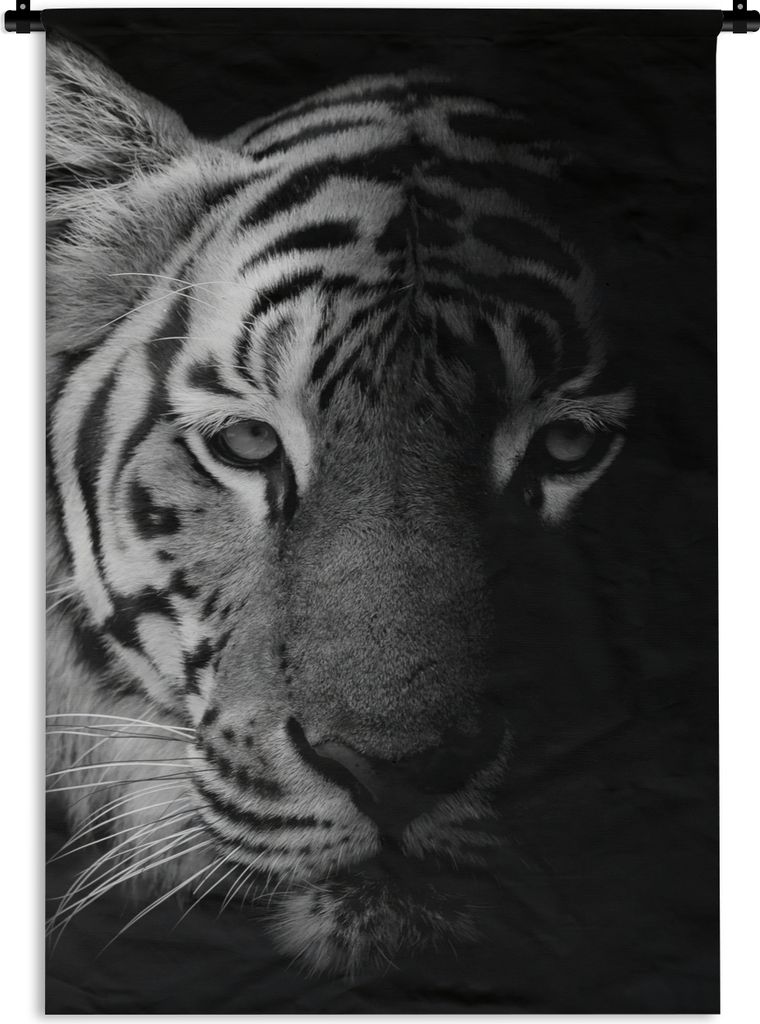 MuchoWow Wandteppich Wandbehang Tiger - Tiere - Wild - Schwarz - Weiß 120x180 cm Tapisserie Dekoration Wandtuch - Schlafzimmer - Dekorationen f...