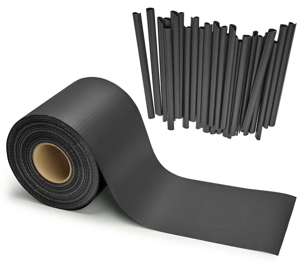 PVC für Doppelstabmattenzaun Rolle Band Folie Schutzstreifen Windschutz Bedruck (Antrazit RAL7016, 19x70) GD-TAK-Strip