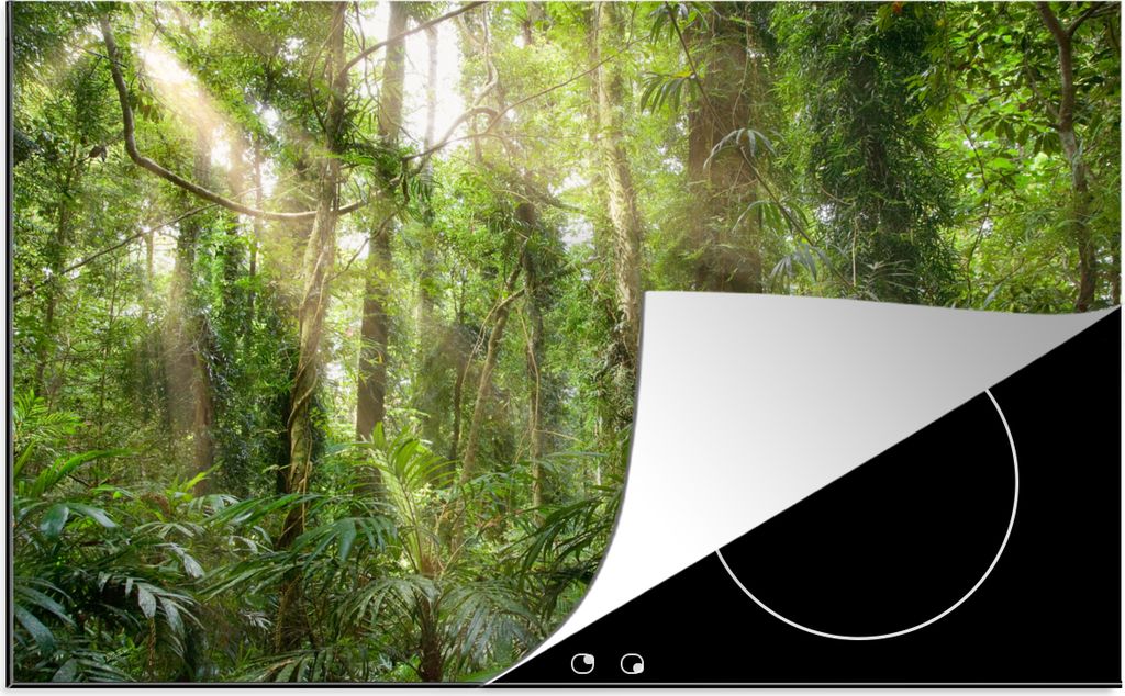 KitchenYeah Herdabdeckplatte Licht im Wald , 77x51cm, Küche Deko, Glaskeramikkochfeld Herdabdeckung, Abdeckplatte fùr Kochfeld