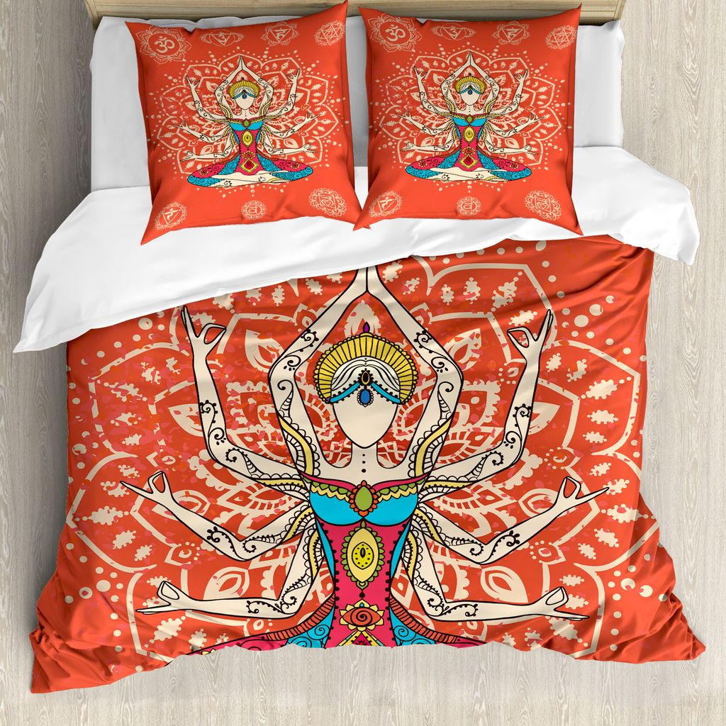 ABAKUHAUS Ethnisch Bettbezugs Set Für Doppelbetten, Zen Disziplin Chakra Art, Milbensicher Allergiker geeignet mit Kissenbezügen, Mehrfarbig